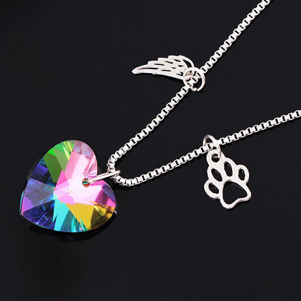 Rainbow Heart Dog Memorial Necklace