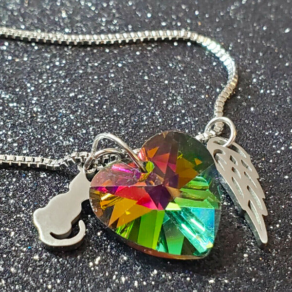 Rainbow Heart Cat Memorial Necklace
