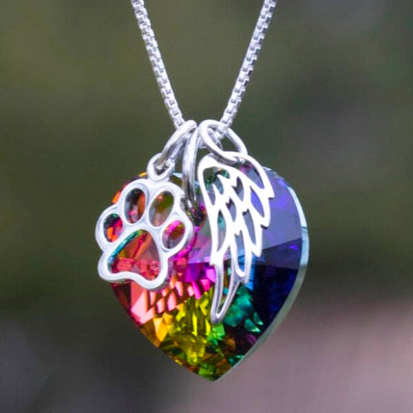 Rainbow Heart Dog Memorial Necklace