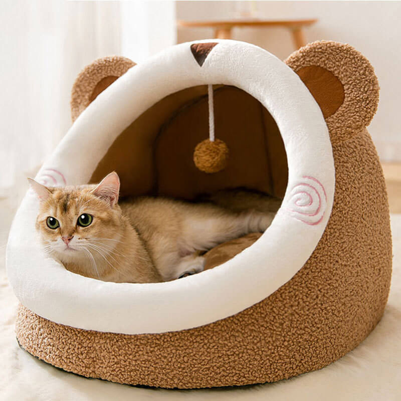 Fuzzy Ears Cave Cat Bed