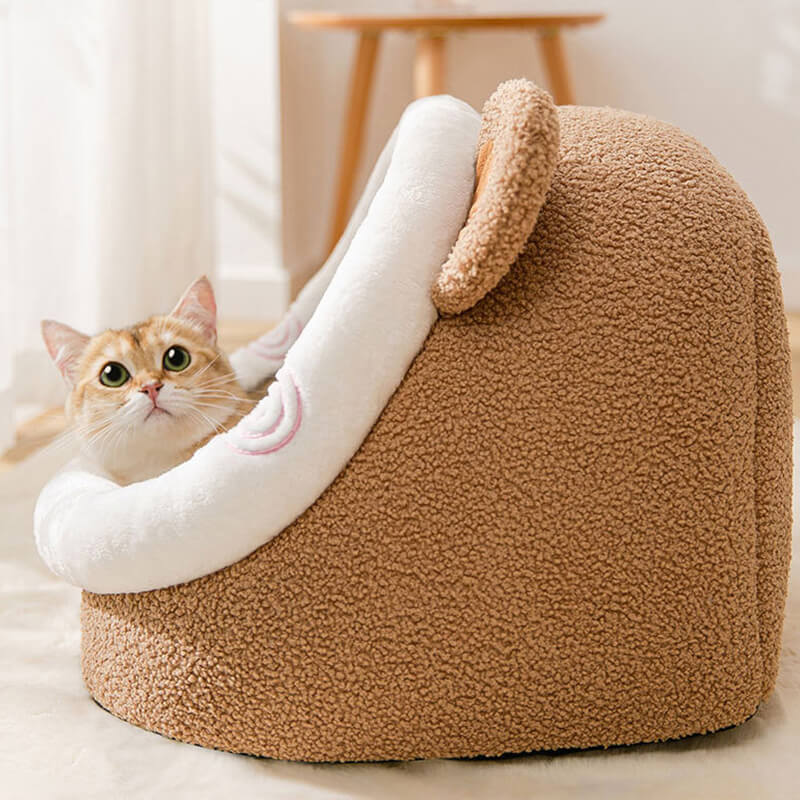 Fuzzy Ears Cave Cat Bed