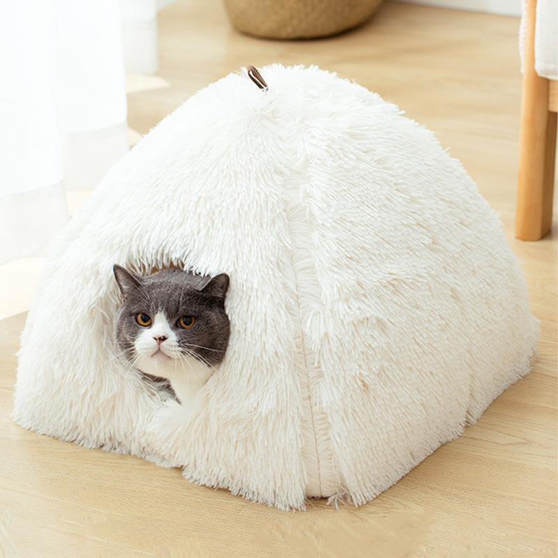 Fluffy Plush Cave Cat Bed